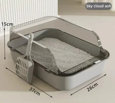 KittyNook Cat Co. Mess-Free Cat Litter Tray, 15x37x26cm, grey, semi-enclosed with scoop and litter included.